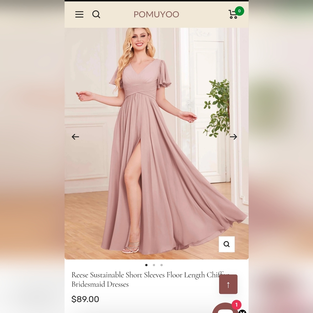 Reese Sustainable Short Sleeves Floor Length Chiffon Bridesmaid Dress Dusty Rose